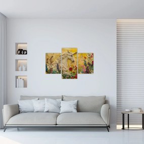 Obraz - Jednorožec s kvetinami (90x60 cm)