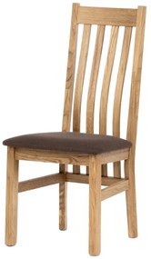 Židle jídelní, hnědá látka, masiv dub