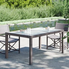 vidaXL Záhradný stôl 150x90x75 cm tvrdené sklo a polyratan hnedý-