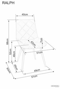 Signal RALPH VELVET jedálenská stolička, čierny rám/SV. SIVÁ BLUVEL 03