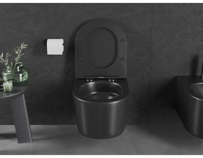 Mexen Sofia, závesná WC misa 490x360x355 mm, Rimless Tornádo + WC sedadlo z duroplastu, čierna matná, 30541085T