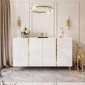 KOMODA SANTINO 4D BIELY LESK + ZLATÉ NOŽIČKY 158 cm