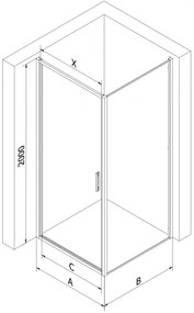 Mexen Exo, sprchovací kút s krídlovými dverami 75 x 85 cm, 6mm číre sklo, chrómový profil, 817-075-085-01-00
