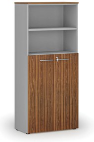 Kombinovaná kancelárska skriňa PRIMO GRAY, dvere na 3 poschodia, 800 x 420 x 1781 mm, sivá/orech
