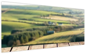 Obraz - Drevená polica s krajinou (120x50 cm)