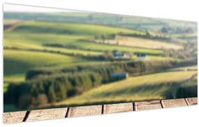 Obraz - Drevená polica s krajinou (120x50 cm)