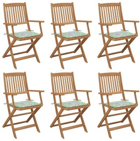 Skladacie záhradné stoličky s podložkami 6 ks akáciový masív 3065473