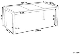 Záhradný jedálenský stôl so sklenenou doskou 180 x 90 cm biely COSOLETO Beliani