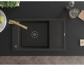 Mexen Elias, 1-komorový granitový drez s odkvapkávačom 795x480x200 mm a zlatá batéria Duero, čierna - zlatá metalíza, 6511-75-671600-50-B