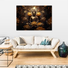 Obraz na plátně, Buddha meditující květiny - 90x60 cm