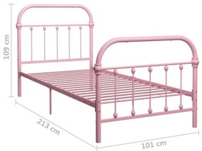 vidaXL Posteľný rám, ružový, kov 90x200 cm-