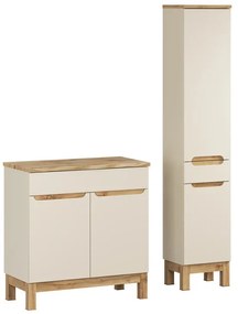 Kúpeľňová zostava Bali Nature s doskou a skrinkami 80 cm kašmírová/dub wotan