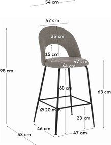 Sivé čalúnené barové stoličky v súprave 4 ks (výška sedadla 63 cm) Mahalia – Kave Home