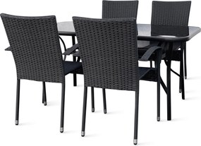 Noela Záhradný jedálenský set Klaudia čierny + 4x ratanová stolička Paris KD