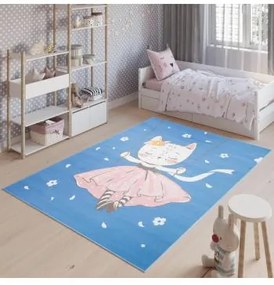 Modrý detský koberec s mačičkou