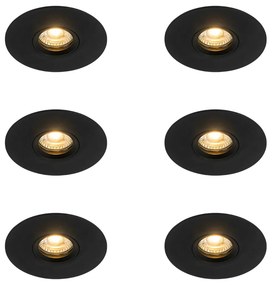 Sada 6 moderných zapustených bodových svietidiel čiernych 12 cm - Buco