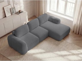 Sivá rozkladacia/s úložným priestorom rohová pohovka z textílie buklé (pravý roh/s leňoškou) Montaigne – Bobochic Paris