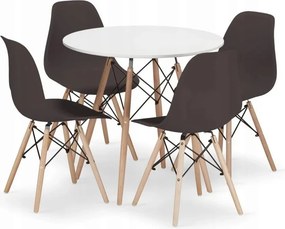 Jedálenská zostava TODI 80cm okrúhly stolový set biely + 4 stoličky OSAKA čierne Farba: Hnedá