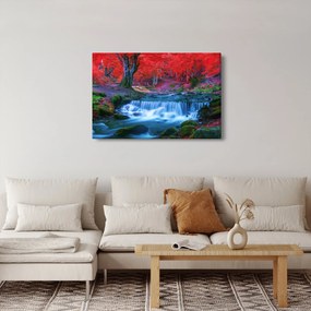 Obraz vodopádu v červenom lese (90x60 cm)