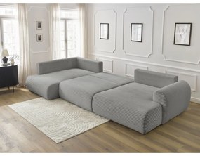 Tmavosivá menčestrová rozkladacia/s úložným priestorom rohová pohovka (ľavý roh/do tvaru "U") Lucien – Bobochic Paris