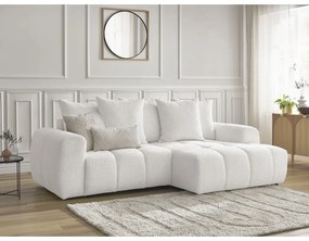 Biela rozkladacia/s úložným priestorom rohová pohovka z textílie buklé (pravý roh/s leňoškou) Roxelane – Bobochic Paris