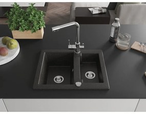 Mexen Carlos, 1,5-komorový granitový drez 582x475x177 mm a drezová batéria Duero, čierna-zlatá metalíza, 6518-75-671600-00
