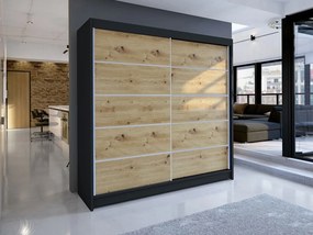 Skriňa s posuvnými dverami Bastian IV (čierny + dub artisan) (bez osvetlenia). Vlastná spoľahlivá doprava až k Vám domov. 1060470