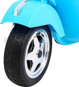 Ramiz Elektrický skúter Vespa pre deti modrý + pomocné kolieska + audio + ekokoža + EVA + plynulý štart