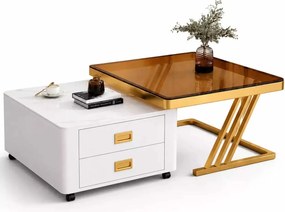 LuxuryForm DESIGN Konferenčný stolík BOLT 70 × 70 / 60 × 60 cm – biely / zlatý (set 2 ks)