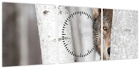 Obraz - Vlk (s hodinami) (90x30 cm)