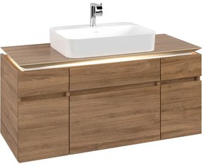 VILLEROY &amp; BOCH Legato závesná skrinka pod umývadlo na dosku (umývadlo v strede), 5 zásuviek, s LED osvetlením, 1200 x 500 x 550 mm, Oak Kansas, B758L0RH