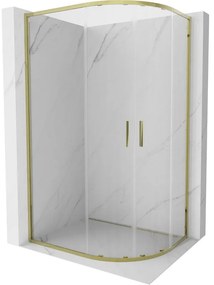 Mexen Exo, polkruhový posuvný sprchový kút 90 x 80 cm, číre sklo, zlatá, 8132-090-080-50-00