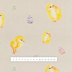 Biante Veľkonočný teflónový okrúhly obrus TF-074 Kuriatka a kraslice na béžovom Ø 40 cm