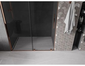 Mexen Velar, posuvné sprchové dvere do otvoru 150 cm, 8mm šedé sklo, ružové zlato, 871-150-000-41-60