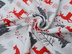 Flanelové obliečky RED DEERS AND TREES biele Rozmer obliečky: 2 ks 70 x 90 cm | 200 x 220 cm