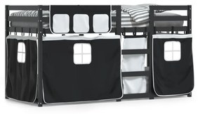 Poschodová posteľ závesy bielo-čierna 90x200cm masívna borovica 3283934