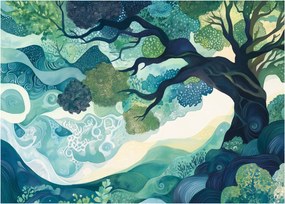 Sklenený obraz – Zelená koruna stromu života (70x50 cm)