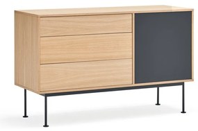 Antracitovosivá komoda v dubovom dekore Teulat Yoko, šírka 128 cm