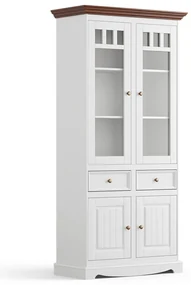 PROXIMA.store - Rustikálna drevená vitrína veľká 4s.2 - BELLUNO ELEGANTE FARBA: biela - orech