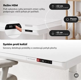 Elektrický písací stôl sit-stand so zásuvkou a bezdrôtovou nabíjačkou Qi biely, 1400 mm: ELLIS