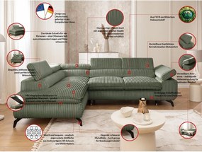 Zelená menčestrová rohová pohovka (ľavý roh/do L) Marbeya – Ropez