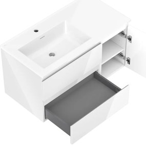 Mexen Orio, kúpeľňová skrinka 90 cm s umývadlom Otis vľavo, 2S, 1D, biela lesklá, 91A13-09047-3-BBFFF00-W18L00