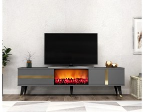 TV stolík/skrinka s krbom Vekika 3 (antracit + zlatá) . Akcia -18%. Vlastná spoľahlivá doprava až k Vám domov. 1095527