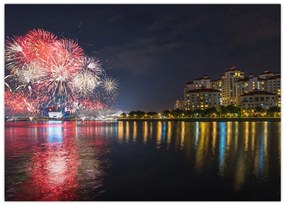 Sklenený obraz ohňostroja v Singapure (70x50 cm)