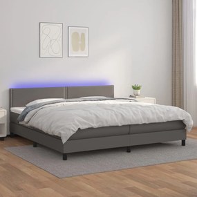 Boxspring posteľ s matracom a LED sivá 200x200 cm umelá koža 3134187