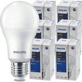 SADA 6 KS LED žiaroviek PHILIPS E27 10W = 75W 1055lm Neutrálna farba 4000K LED žiarovka
