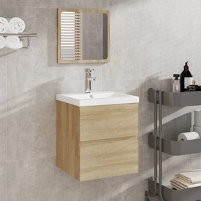 Kúpeľňová skrinka s umývadlom a zrkadlom dub sonoma