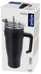 Čierny termo hrnček so slamkou 1,2 l Termo – Orion