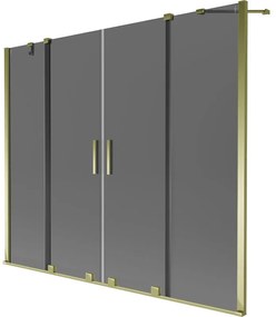 Mexen Velar Duo, 2-krídlová posuvná vaňová zástena 180 x 150 cm, 8mm šedé sklo, zlatá lesklá, 896-180-000-42-50
