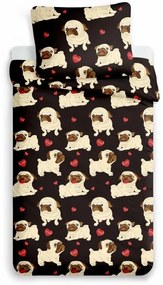 Detské obliečky z mikrovlákna PUG LOVE, čierne Rozmer obliečky: 70 x 90 cm | 140 x 200 cm